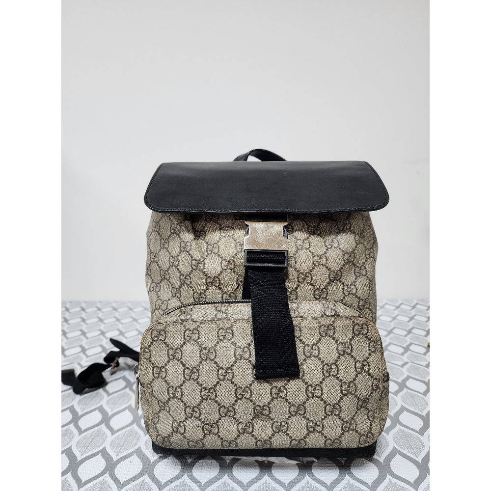 Gucci Black and Beige Monogram Backpack
